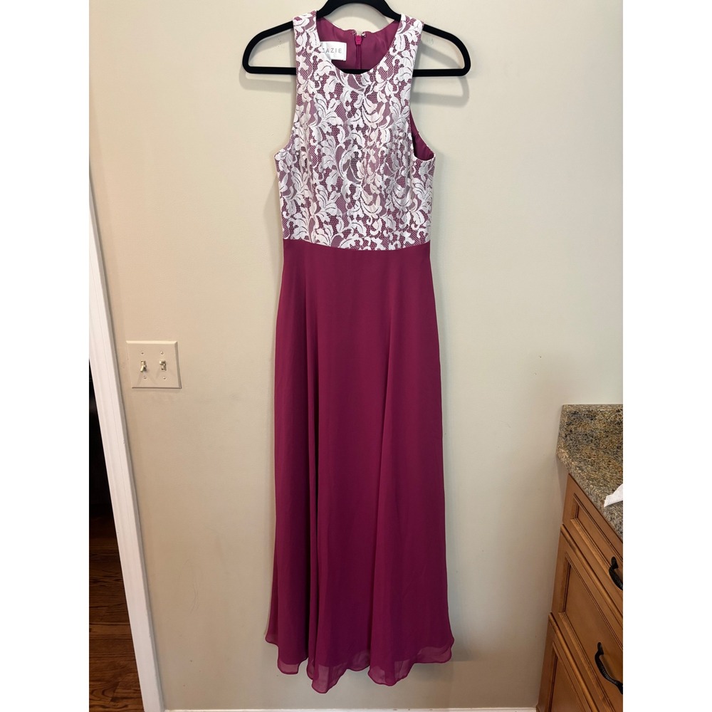 Azazie Maxi Dress White Lace Top Sleeveless Formal Party Gown Size A6‎